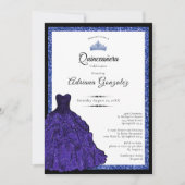 Blue Dress and Tiara Custom Photo Quinceanera Einladung (Vorderseite)