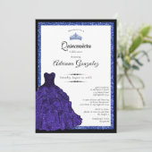 Blue Dress and Tiara Custom Photo Quinceanera Einladung (Stehend Vorderseite)