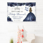 Blue Dress Blonde Princess Floral Birthday Banner (InSitu)
