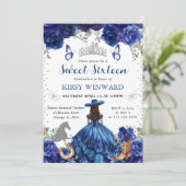 Blue Dress Brünett Salon Princess Sweet 16 Einladung (Stehend Vorderseite)