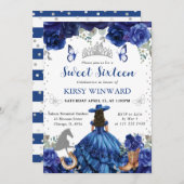 Blue Dress Brünett Salon Princess Sweet 16 Einladung (Vorne/Hinten)