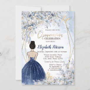 Blue Dress Girl, Blue Flowers Quinceanera Einladung