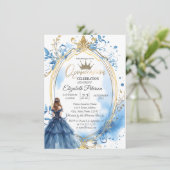 Blue Dress Princess Frame Einladung (Stehend Vorderseite)