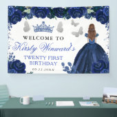 Blue Dress Red Haired Princess Floral Birthday Banner (Messe)