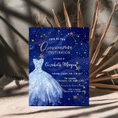 Blue Dress Stars Galaxy Quinceañera Einladung