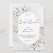 Blue Dried Boho Blume Blue Bridal Brunch Einladung (Vorderseite)