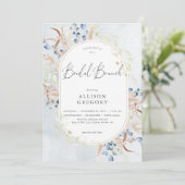 Blue Dried Boho Blume Blue Bridal Brunch Einladung (Stehend Vorderseite)