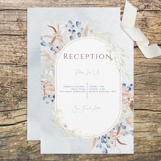 Blue Dried Boho Blume Blue Empfang Card Begleitkarte