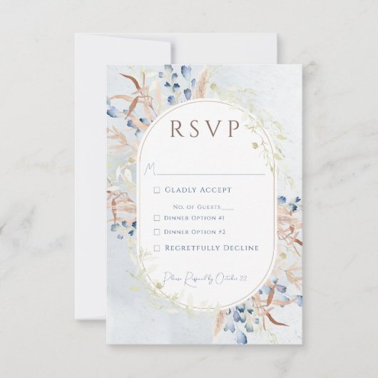 Blue Dried Boho Blume Blue RSVP Karte (Vorderseite)