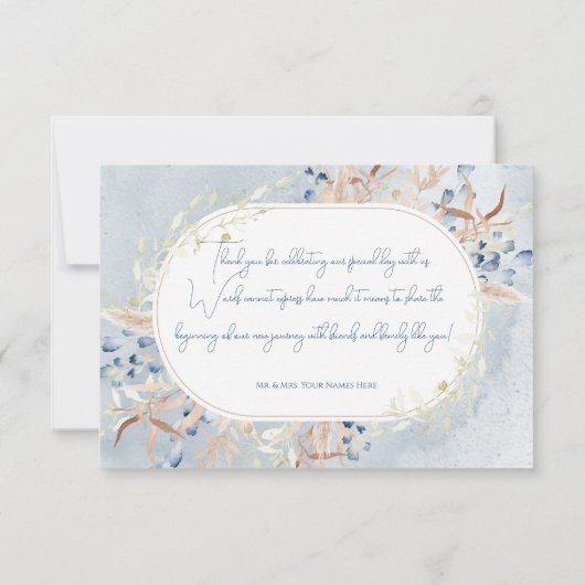 Blue Dried Boho Blume Wedding Dankeskarte (Rückseite)