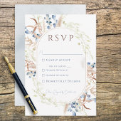 Blue Dried Boho Blume White RSVP Karte