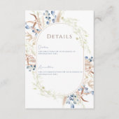 Blue Dried Boho Blume White Wedding Details Card Begleitkarte (Vorderseite)
