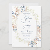 Blue Dried Boho Blume White Wedding Einladung (Vorderseite)