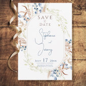 Blue Dried Boho Blume White Wedding Save The Date