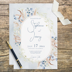 Blue Dried Boho Flowers Blue Wedding Invitation Einladung