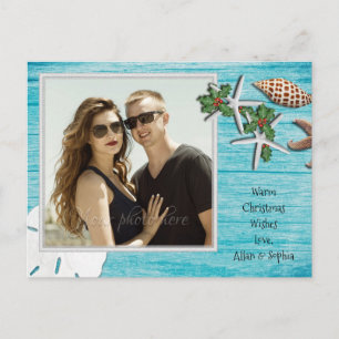 Blue Driftwood Tropical Christmas Foto Feiertagspostkarte