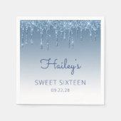 Blue Dripping Glitzer Glam Sweet 16 Birthday Party Serviette (Vorderseite)