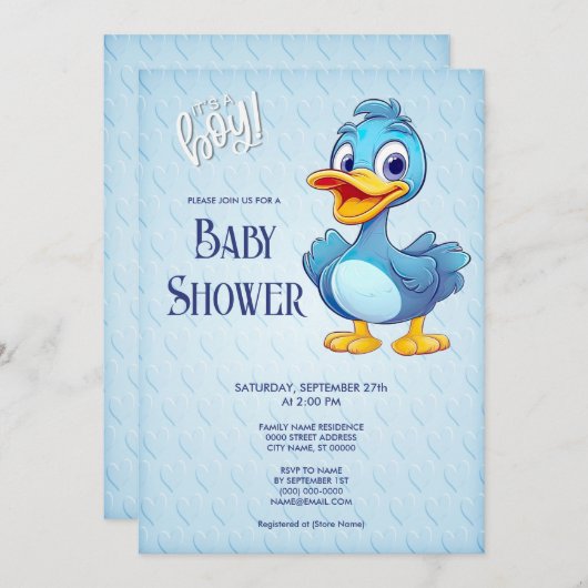 Blue Duck Baby Duwer Einladung (Vorne/Hinten)