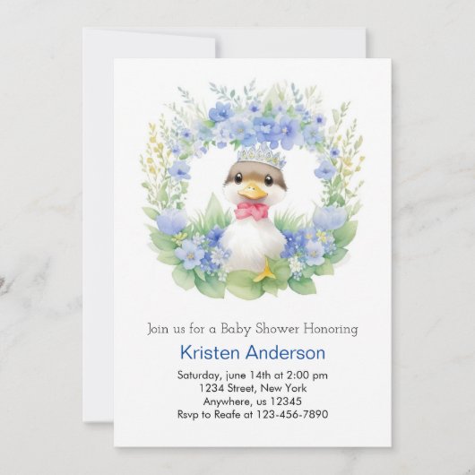 Blue Duckling Niedlich Watercolor Boy Baby Showdus Einladung (Vorderseite)