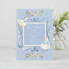 Blue Ducks Floral Vintage Baby Shower Einladung