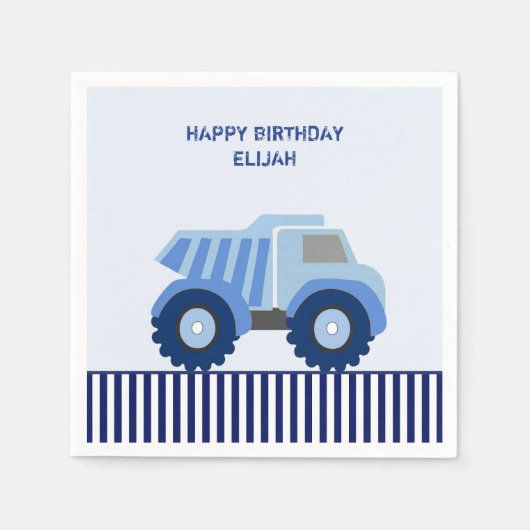 Blue Dump Truck Custom Kid's Birthday Serviette (Vorderseite)