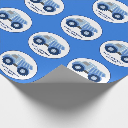Blue Dump Truck Kid's Birthday Wrapping Paper Geschenkpapier (Ecke)