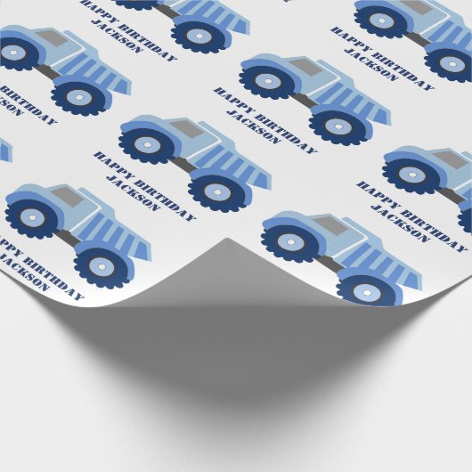 Blue Dump Truck Kid's Birthday Wrapping Paper Geschenkpapier (Ecke)