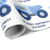Blue Dump Truck Kid's Birthday Wrapping Paper Geschenkpapier (Rolleneckpunkt)