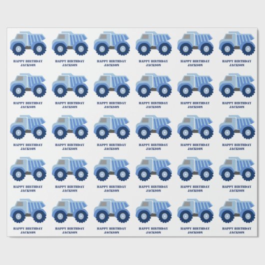 Blue Dump Truck Kid's Birthday Wrapping Paper Geschenkpapier (Saum)