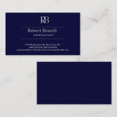 Blue Dunkel Gray Monogram Business Card Visitenkarte (Vorne/Hinten)