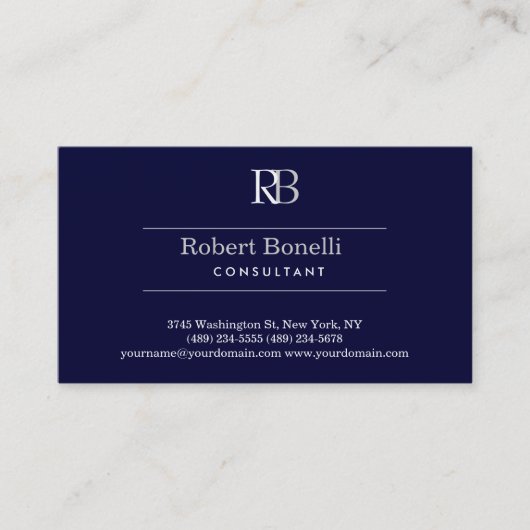 Blue Dunkel Gray Monogram Business Card Visitenkarte (Vorderseite)