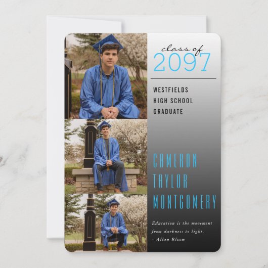 Blue Dunkel to Light Zitat 3 Foto Moderner Abschlu Ankündigung (Vorderseite)