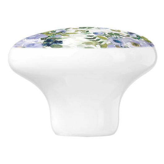 Blue Dusty Blue Floral White Springtime Keramikknauf (Seitenansicht)