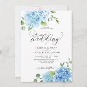 Blue Dusty Light Navy Floral Hydrangea Wedding Einladung (Vorderseite)