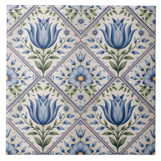 Blue Dutch Delft Pattern  Fliese (Vorderseite)