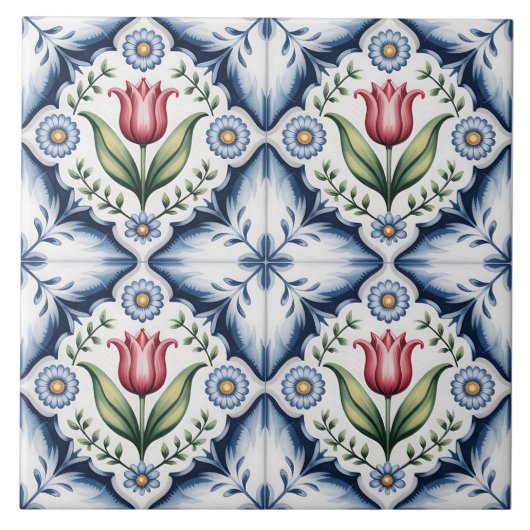 Blue Dutch Delft Pattern  Fliese (Vorderseite)