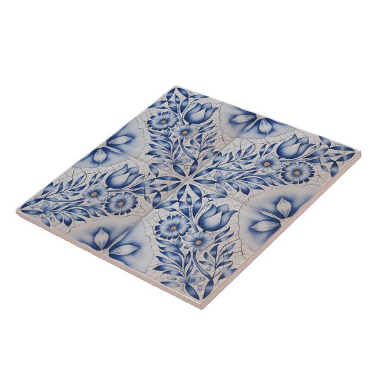Blue Dutch Delft Pattern Fliese (Seite)