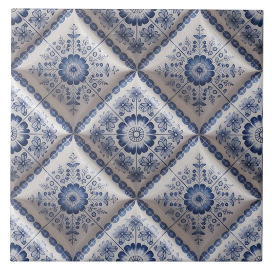 Blue Dutch Delft Pattern Fliese (Vorderseite)