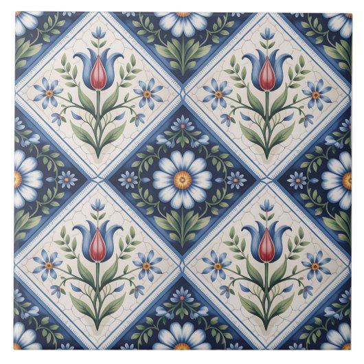 Blue Dutch Delft Pattern Fliese (Vorderseite)