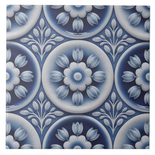 Blue Dutch Delft Pattern Fliese (Vorderseite)