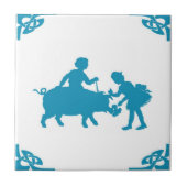 Blue Dutch Kids & Pig Delft Fliese (Vorderseite)