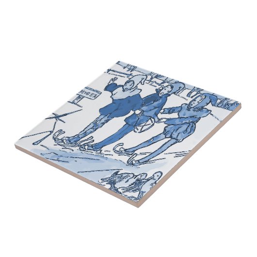 Blue Dutch Kids Skiing Fliese (Seite)