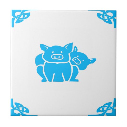 Blue Dutch Pigs Delft Look Fliese (Vorderseite)