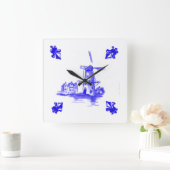 Blue Dutch Wind Mill Quadratische Wanduhr (Zuhause)