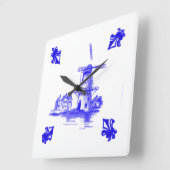 Blue Dutch Wind Mill Quadratische Wanduhr (Winkel)