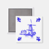Blue Dutch Windmill Tile Delft Look Magnet (Vorderseite/Rückseite)