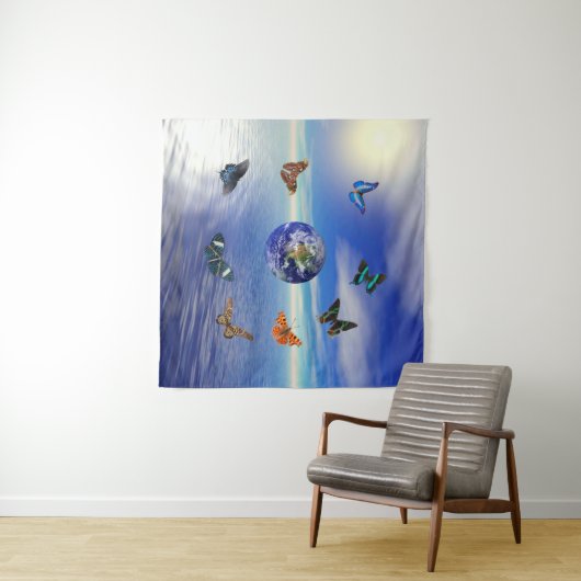 Blue Earth Butterflies Tapestry Wandteppich (Beispiel (Horizontal))