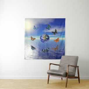 Blue Earth Butterflies Tapestry Wandteppich