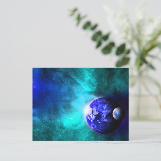 Blue Earth Moon Space Postkarte (Stehend Vorderseite)