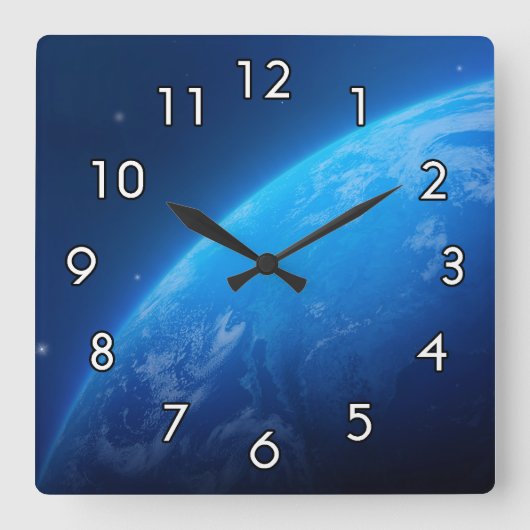 Blue Earth Quadratische Wanduhr (Vorderseite)